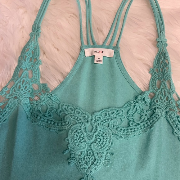MINE mint green/teal and lace front camisole tank - Picture 2 of 3